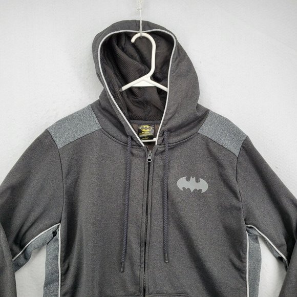 Batman Jacket Men's Long Sleeve Full Zip Hooded Sweatshirt Drawstring Gray Med - Picture 6 of 12